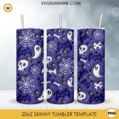 Spooky 3D Inflated 20oz Skinny Tumbler Wrap PNG, Cute Ghost Halloween Tumbler Template PNG Design