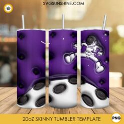 Astronaut 3D Puff 20oz Skinny Tumbler Wrap PNG, Space Tumbler Template PNG Design