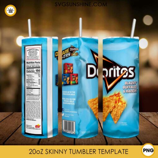 Doritos Blue 20oz Skinny Tumbler Wrap PNG, Snack Tumbler Template Design File