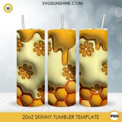 Dripping Honey Flower 3D Puff 20oz Skinny Tumbler Wrap PNG, Honeycomb Tumbler Template PNG Design