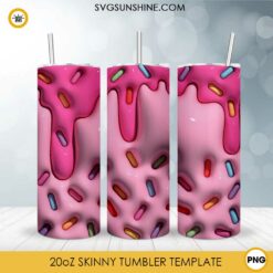 Dripping Ice Cream 3D Puff 20oz Skinny Tumbler Wrap PNG, Delicious Food Tumbler Template PNG Design