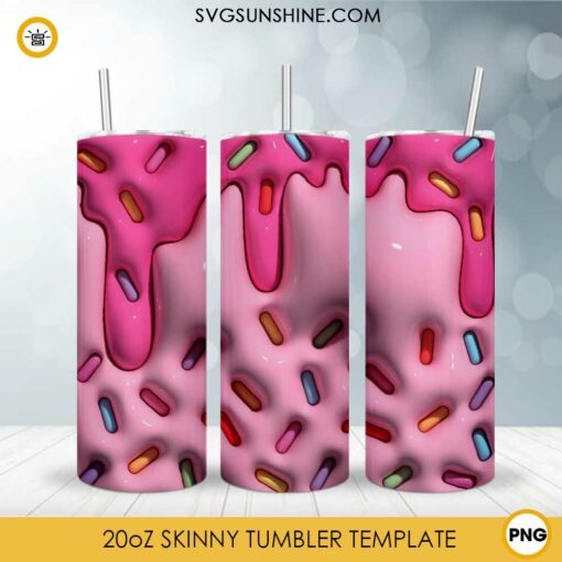 Dripping Ice Cream 3D Puff 20oz Skinny Tumbler Wrap PNG, Delicious Food Tumbler Template PNG Design