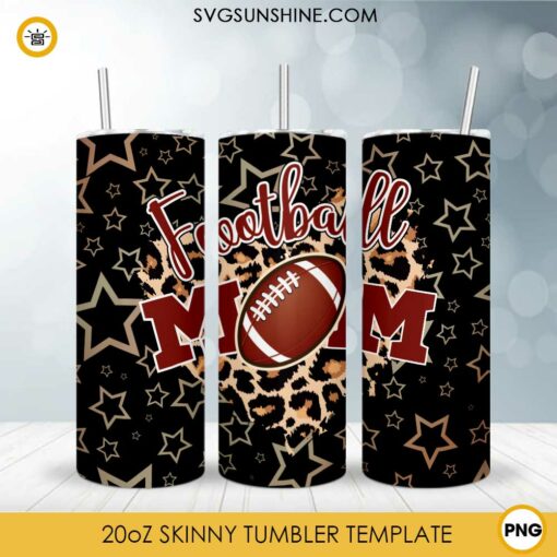 Football Mom Leopard Print 20oz Skinny Tumbler Wrap PNG, Funny Football Mama Tumbler Template PNG File