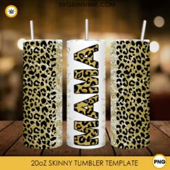 Leopard Mama Golden 20oz Skinny Tumbler Wrap PNG Design