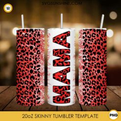 Leopard Mama Red Glitter 20oz Skinny Tumbler Wrap PNG Image Design