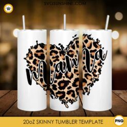 Mama Leopard Heart 20oz Skinny Tumbler Wrap PNG, Mom Love Tumbler Template PNG Design File