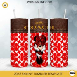 Minnie Mouse Coach 20oz Skinny Tumbler Wrap PNG, Cute Tumbler Template PNG Design
