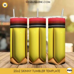 Pencil 3D Inflated 20oz Skinny Tumbler Wrap PNG, Teacher Tumbler Template PNG Design