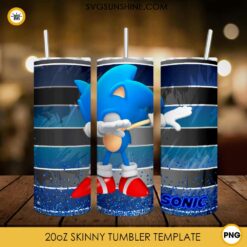 Sonic Dabbing 20oz Skinny Tumbler Wrap PNG, Blue Hedgehog Tumbler Template PNG Design