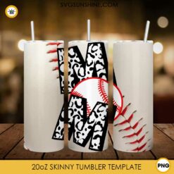 Baseball Mom Leopard 20oz Skinny Tumbler Wrap PNG, Baseball Mama Tumbler Template PNG Design