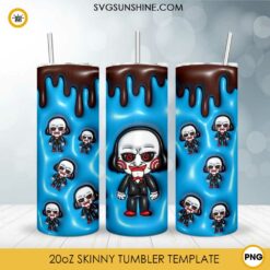 Baby Jigsaw 3D Puff 20oz Skinny Tumbler Design PNG, Horror Halloween 3D Tumbler Template PNG