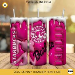 Barbie Starbucks Coffee 3D Puff 20oz Skinny Tumbler Design PNG, Barbie Girl 2023 3D Tumbler Template PNG