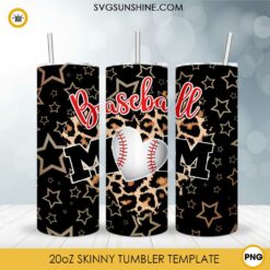 Baseball Mom Leopard Print 20oz Skinny Tumbler Wrap PNG, Funny Mom Tumbler Template PNG Design
