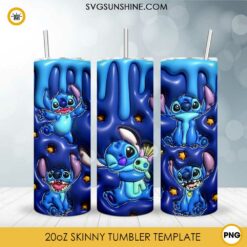 Disney Stitch 3D Puff 20oz Skinny Tumbler Design PNG, Stitch And Scrump 3D Tumbler Template PNG File