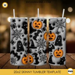 Halloween 3D Puff 20oz Skinny Tumbler Design PNG, Spooky 3D Tumbler Template PNG File