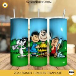 Snoopy 3D Puff 20oz Skinny Tumbler Design PNG, Peanuts Cartoon 3D Tumbler Template PNG