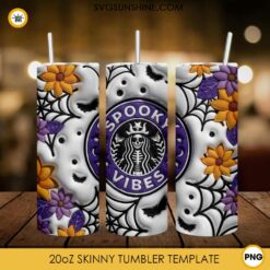Spooky Vibes Starbucks Coffee 3D Puff 20oz Skinny Tumbler Design PNG, Halloween 3D Tumbler Template PNG File