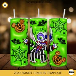 Stitch Beetlejuice 3D Puff 20oz Skinny Tumbler Design PNG, Halloween Stitch 3D Tumbler Template PNG