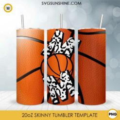 Basketball Mom Leopard 20oz Skinny Tumbler Wrap PNG, Basketball Mama Tumbler Template PNG Design