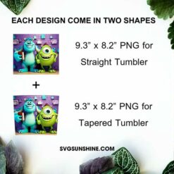 James P Sullivan And Mike Wazowski 3D 20oz Tumbler Sublimation PNG Design, Monsters Inc Tumbler PNG