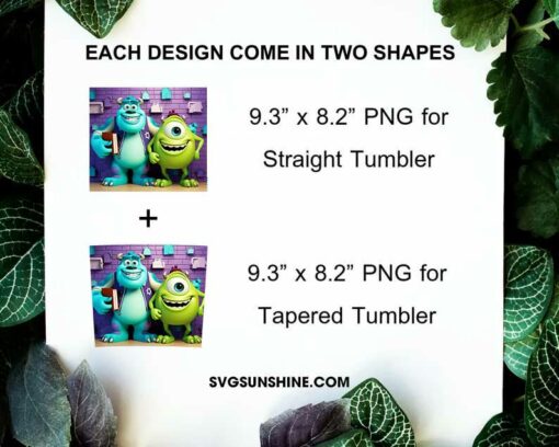 James P Sullivan And Mike Wazowski 3D 20oz Tumbler Sublimation PNG Design, Monsters Inc Tumbler PNG