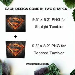 Superman Fire Logo 20oz Skinny Tumbler Sublimation PNG, Superhero DC Tumbler Template PNG