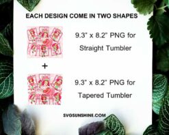 Pink Strawberry Shortcake 20oz Skinny Tumbler Wrap Design PNG