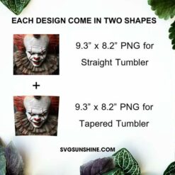Pennywise 3D 20oz Skinny Tumbler Sublimation Design PNG, IT Clown Tumbler Template PNG Download