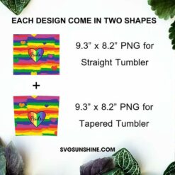 Pride Rainbow Heart 20oz Skinny Tumbler Wrap PNG, LGBTQ Month Tumbler Template PNG