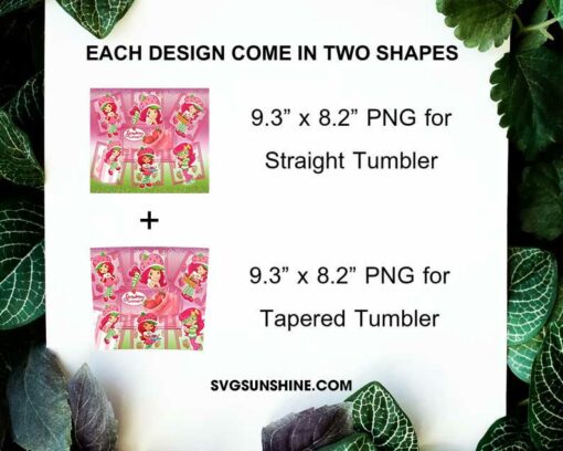 Strawberry Shortcake Catoon 20oz Skinny Tumbler Wrap Template PNG Design