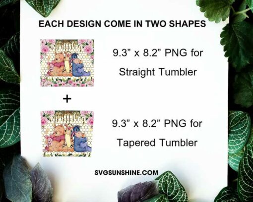 Winnie The Pooh Friends 20oz Skinny Tumbler Wrap PNG, Piglet Eeyore Tigger Tumbler Template PNG