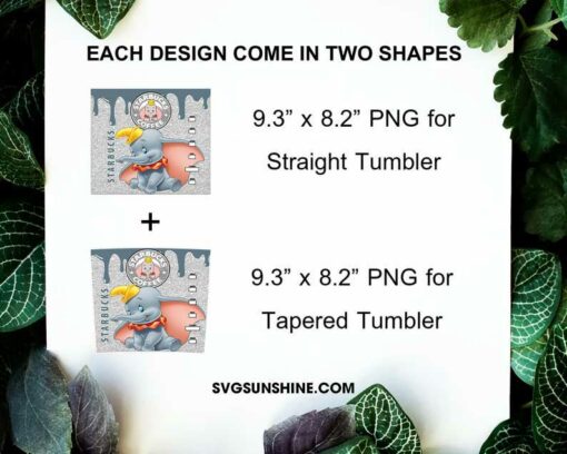 Disney Dumbo Elephant Starbucks Coffee 20oz Skinny Tumbler Wrap PNG Design Download