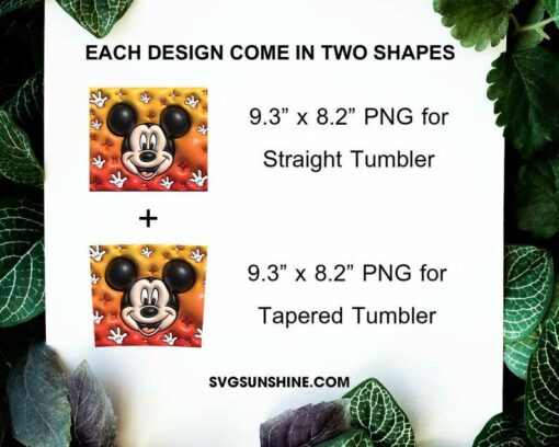 Mickey Head 3D Puff 20oz Skinny Tumbler Wrap PNG, Disney Mouse Tumbler Template PNG Design