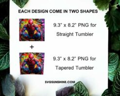 Spider Man Colorful 20oz Skinny Tumbler Wrap PNG, Superhero Tumbler Template Design
