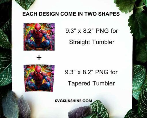 Spider Man Colorful 20oz Skinny Tumbler Wrap PNG, Superhero Tumbler Template Design