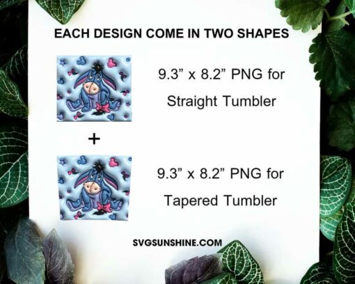 Eeyore 3D Inflated 20oz Skinny Tumbler Wrap PNG, Winnie The Pooh Donkey Tumbler Template PNG Design