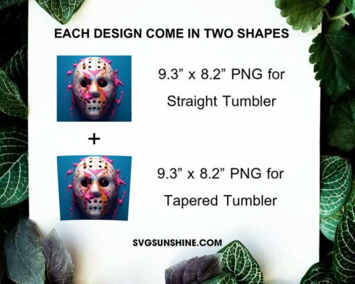 Jason Mask 3D Colorful 20oz Skinny Tumbler Wrap PNG, Halloween Tumbler Template PNG Design