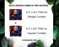 Jason Voorhees 3D Floral 20oz Skinny Tumbler Wrap PNG, Halloween 13th Friday Tumbler Template PNG Design