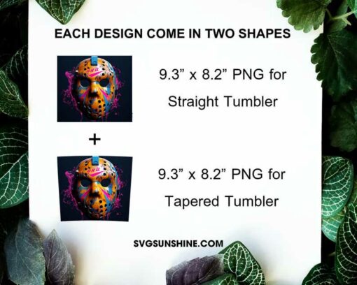 Jason Voorhees Mask Colorful 20oz Skinny Tumbler Wrap PNG, 13th Friday Halloween Tumbler Template PNG Design