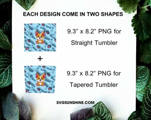 Baby Corgi 3D Puff 20oz Skinny Tumbler Wrap PNG, Dog Lover Tumbler Template PNG Design