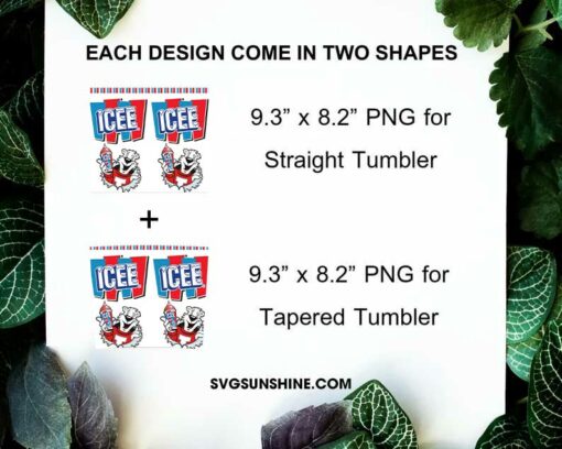 Icee 20oz Skinny Tumbler Wrap PNG, Ice Cream Tumbler Template PNG Design