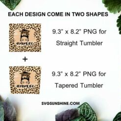 Mom Life Leopard 20oz Skinny Tumbler Wrap PNG, Messy Bun Mom Tumbler Template PNG Design Download