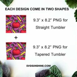 Teacher Apple 3D Puff 20oz Skinny Tumbler Wrap PNG, School Tumbler Template PNG Design