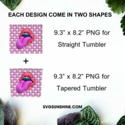 Tongue Lips Pink Checkered 3d Inflated 20oz Skinny Tumbler Wrap PNG