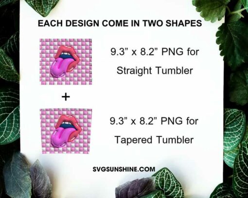 Tongue Lips Pink Checkered 3d Inflated 20oz Skinny Tumbler Wrap PNG