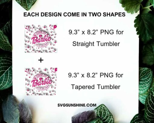 Come On Barbie Let's Go Party 3D Puff Logo 20oz Skinny Tumbler Design PNG, Barbie 3D Tumbler Template PNG