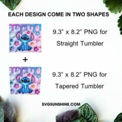 Stitch With Flowers 3D Puff 20oz Skinny Tumbler Design PNG, Disney Stitch Cartoon 3D Tumbler Template PNG