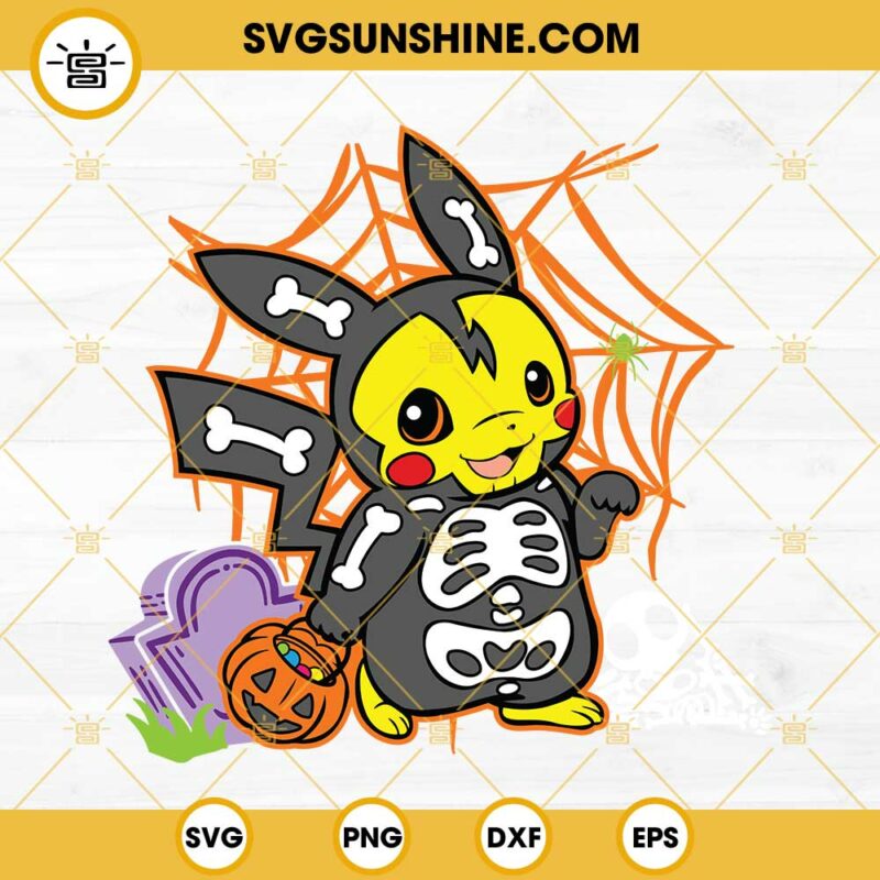 Pikachu Skeleton Pumpkin SVG, Pikachu Halloween SVG, Pokemon Halloween