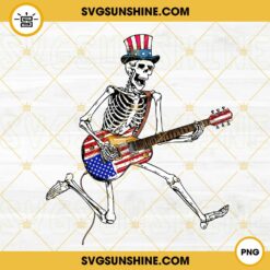 American Skeleton Play Guitar PNG, Freedom Rocks PNG, Patriotic PNG, Funny 4th Of July Party PNG