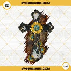 Western Cowhide Sunflower Gemstone Cross PNG, Christian PNG, Jesus PNG Instant Download